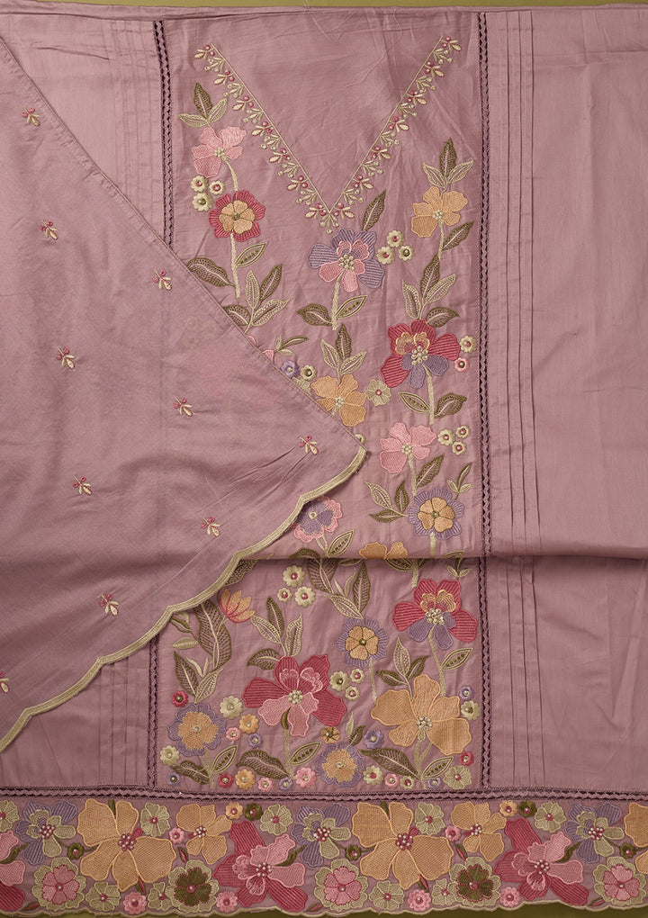 Lavender Threadwork Cotton Unstitched Salwar Suit