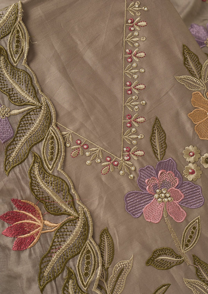 Light Grey Threadwork Cotton Unstitched Salwar Suit
