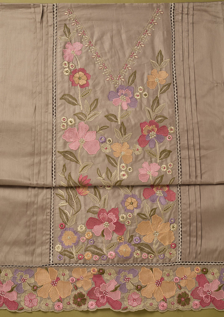 Light Grey Threadwork Cotton Unstitched Salwar Suit