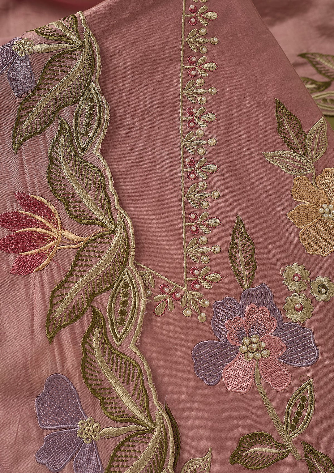 Pink Threadwork Cotton Unstitched Salwar Suit