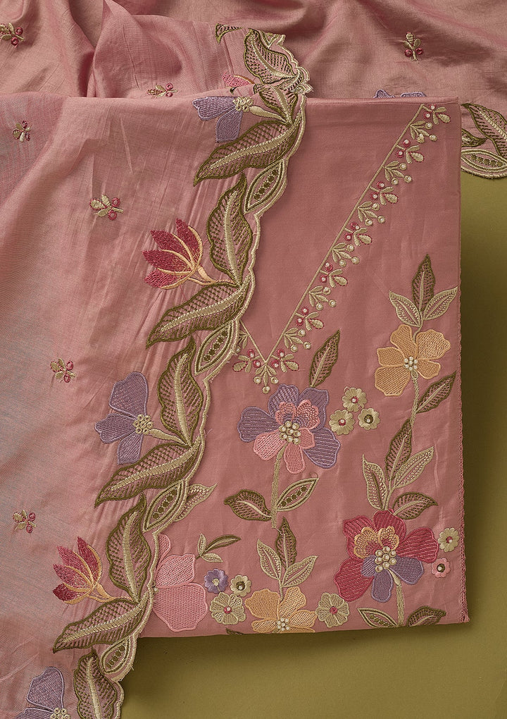 Pink Threadwork Cotton Unstitched Salwar Suit