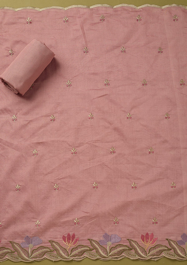 Pink Threadwork Cotton Unstitched Salwar Suit