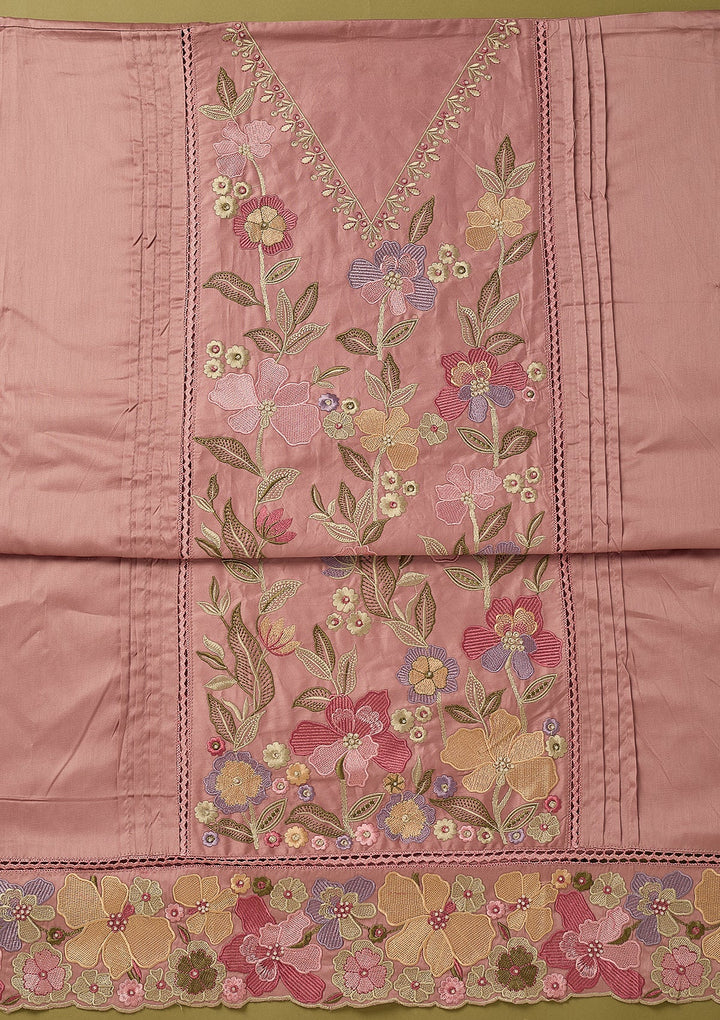 Pink Threadwork Cotton Unstitched Salwar Suit