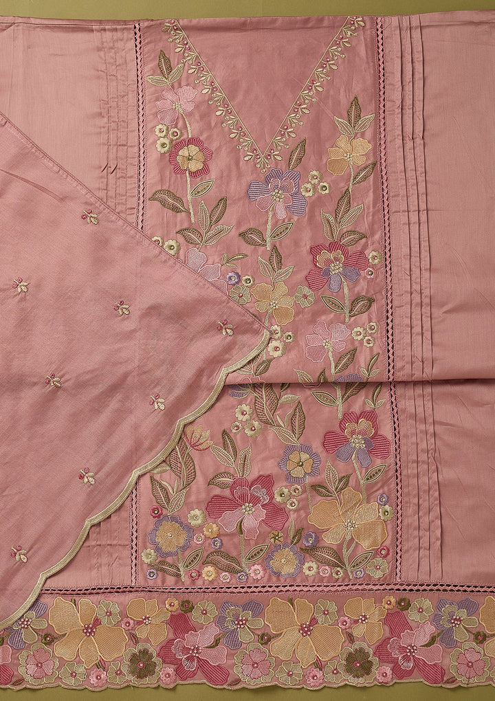 Pink Threadwork Cotton Unstitched Salwar Suit