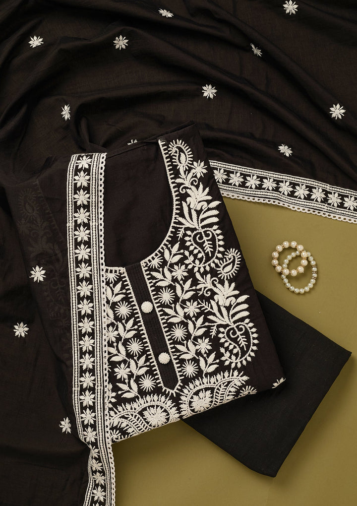 Black Threadwork Cotton Unstitched Salwar Suit