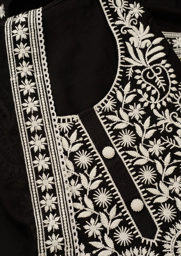 Black Threadwork Cotton Unstitched Salwar Suit