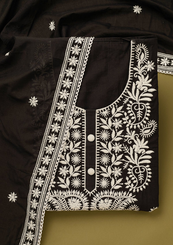 Black Threadwork Cotton Unstitched Salwar Suit