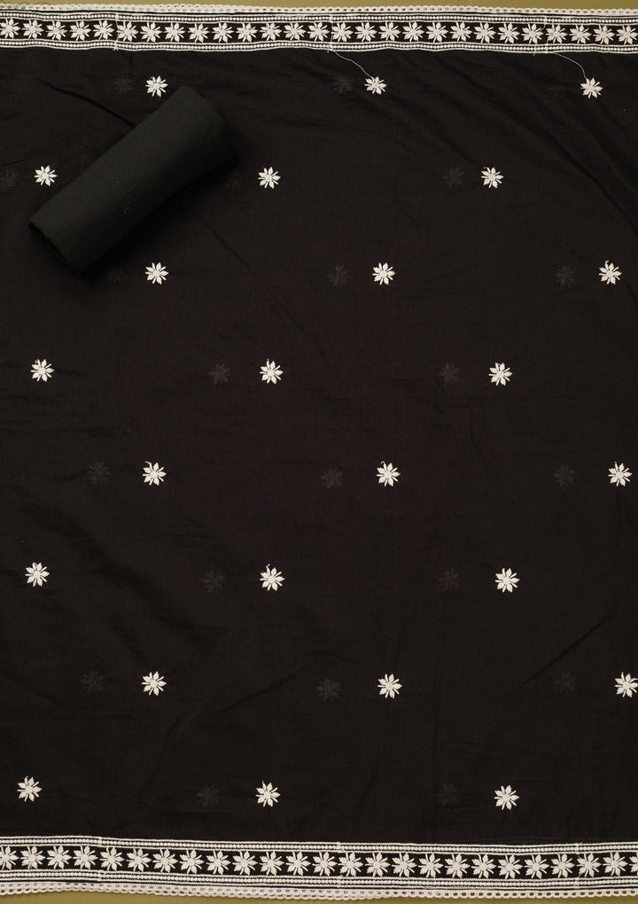 Black Threadwork Cotton Unstitched Salwar Suit