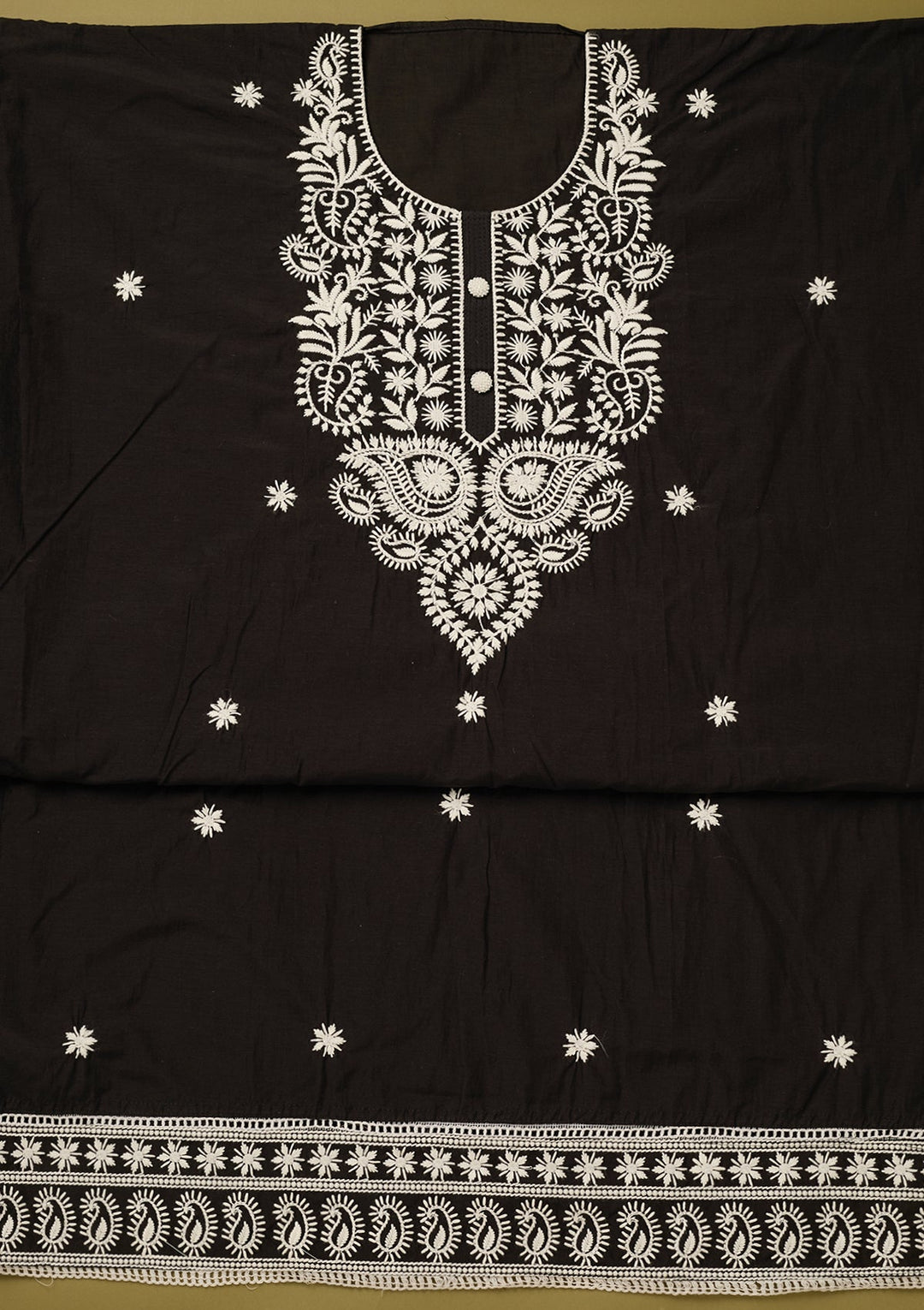 Black Threadwork Cotton Unstitched Salwar Suit