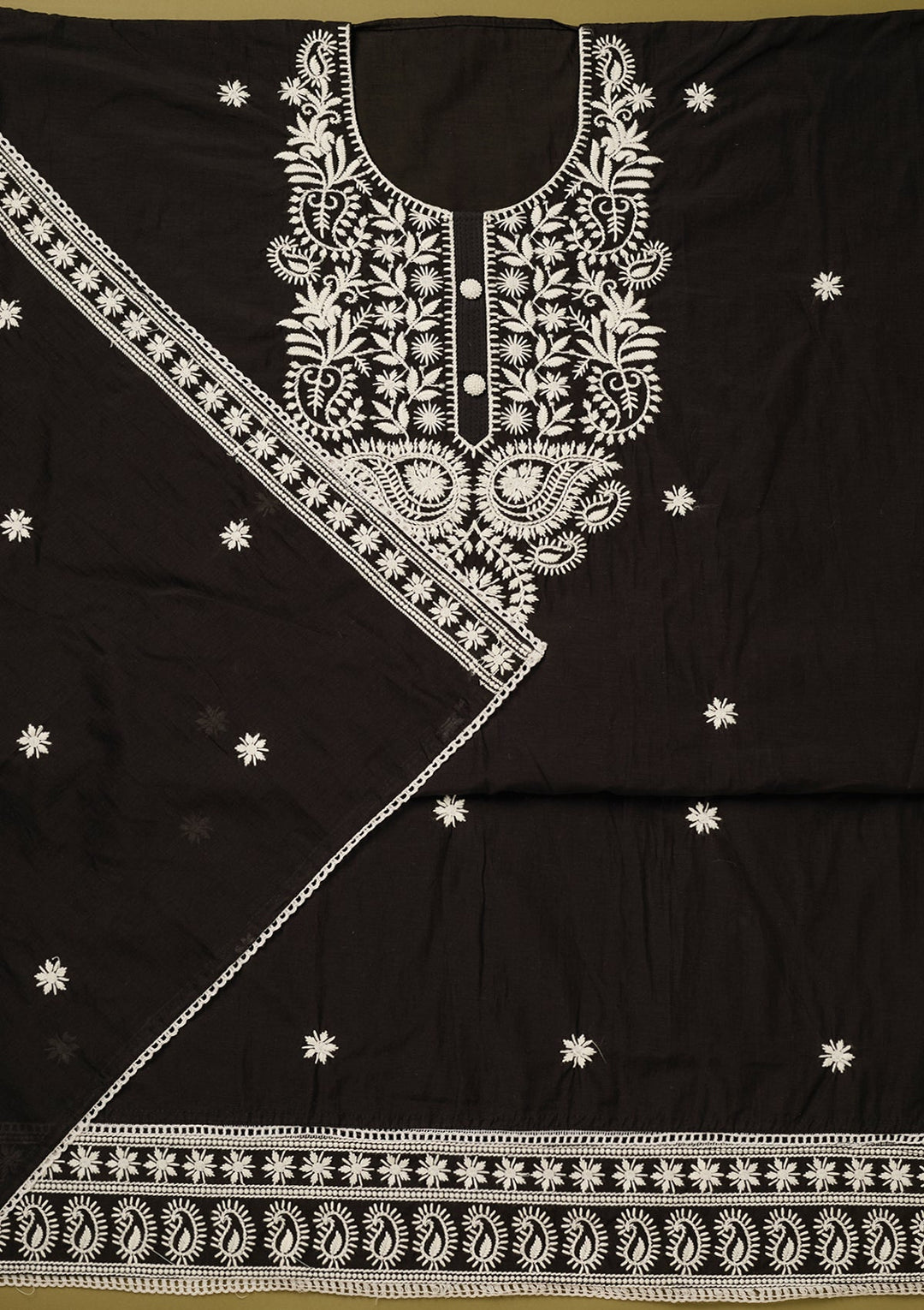 Black Threadwork Cotton Unstitched Salwar Suit