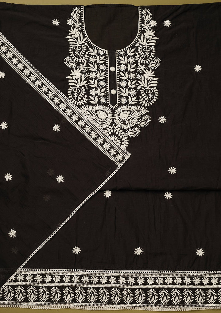 Black Threadwork Cotton Unstitched Salwar Suit