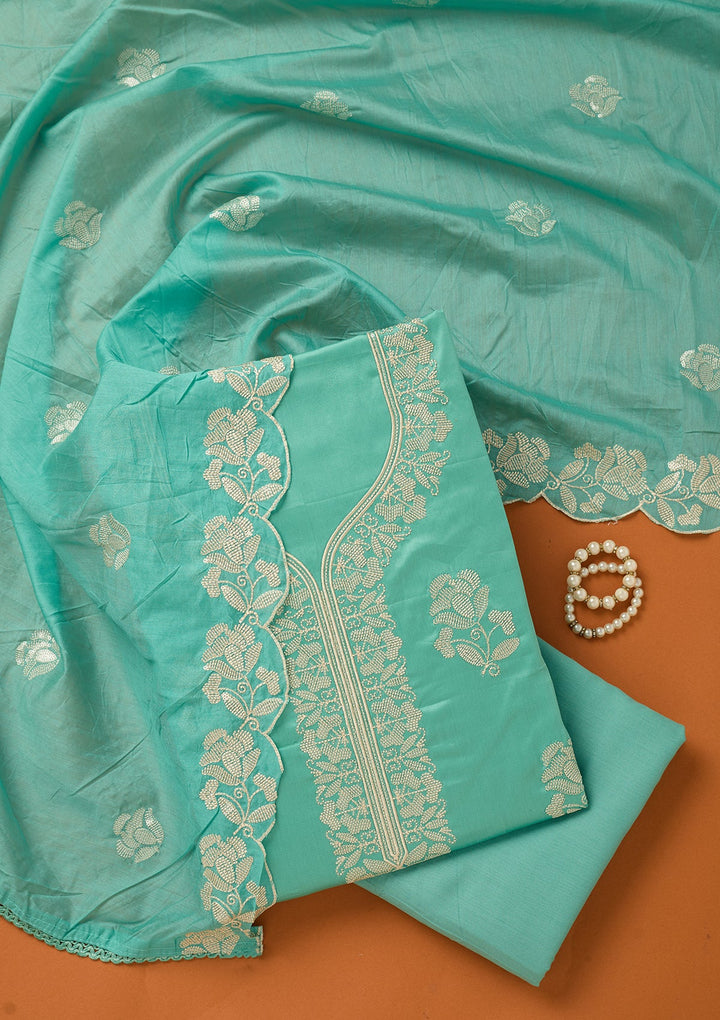 Blue Sequins Cotton Unstitched Salwar Suit