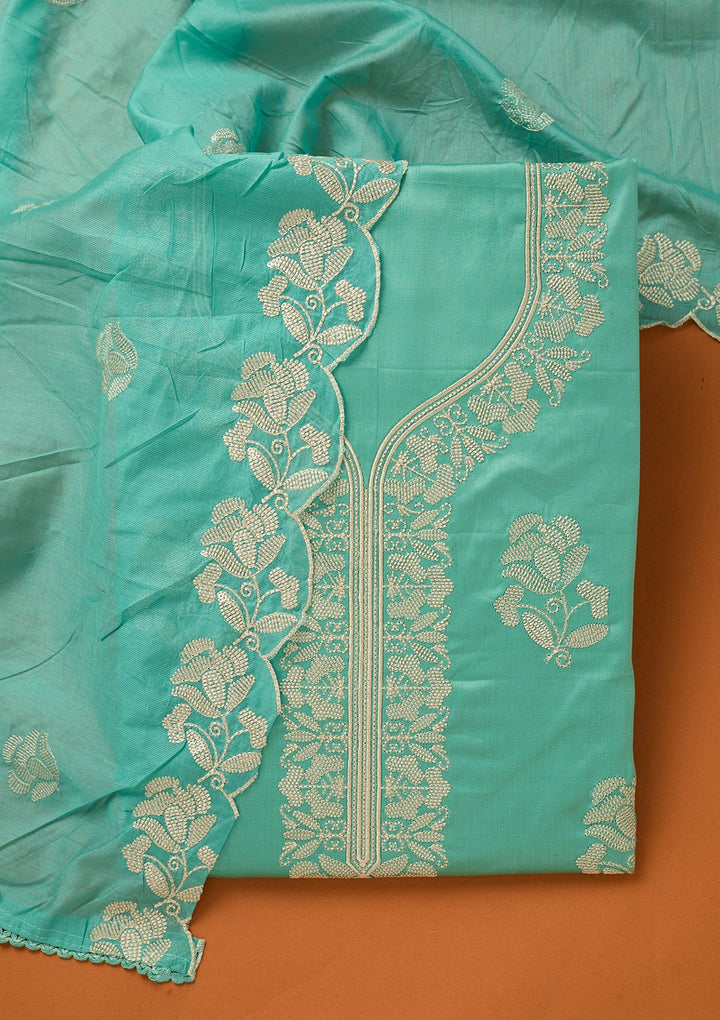Blue Sequins Cotton Unstitched Salwar Suit