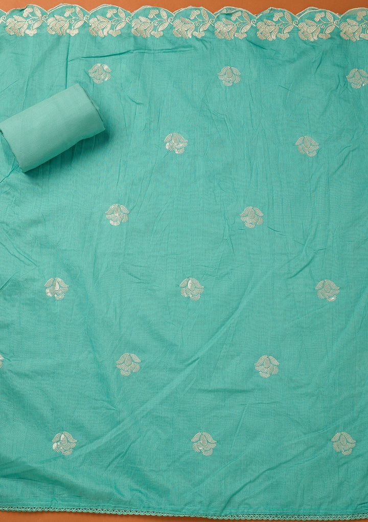 Blue Sequins Cotton Unstitched Salwar Suit