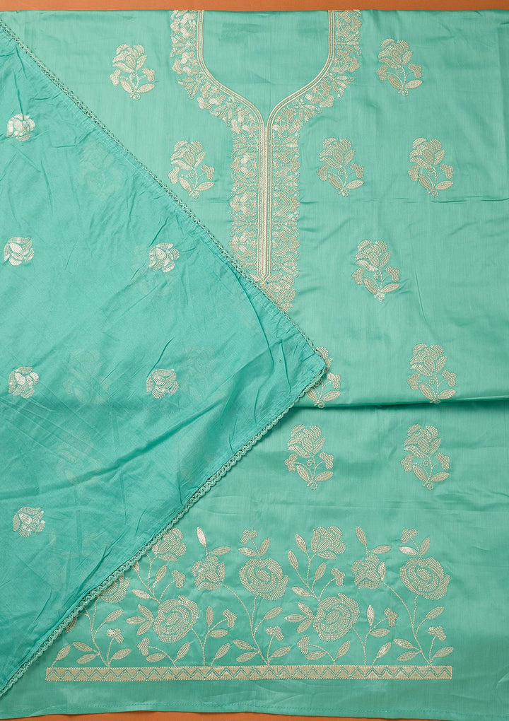Blue Sequins Cotton Unstitched Salwar Suit