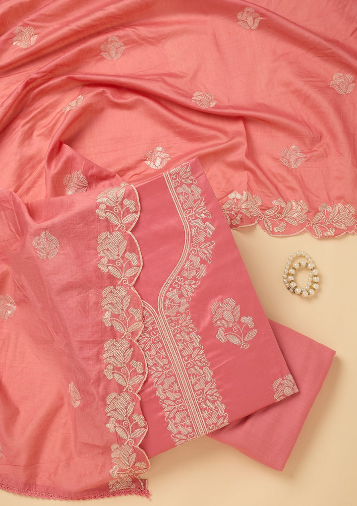 Gajari Pink Sequins Cotton Unstitched Salwar Suit