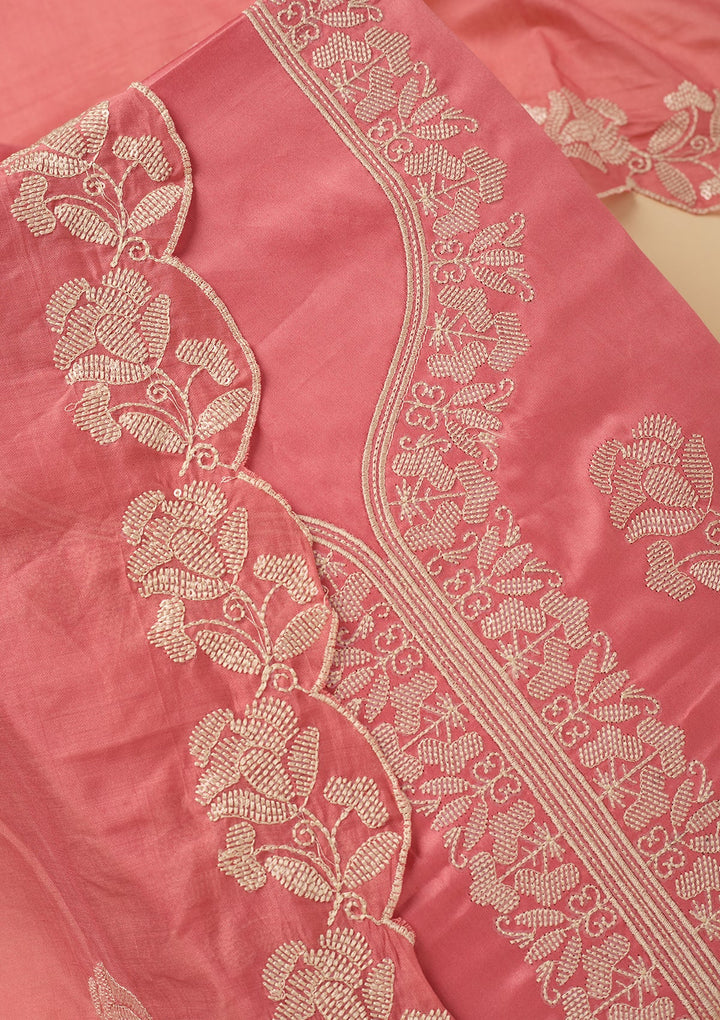 Gajari Pink Sequins Cotton Unstitched Salwar Suit