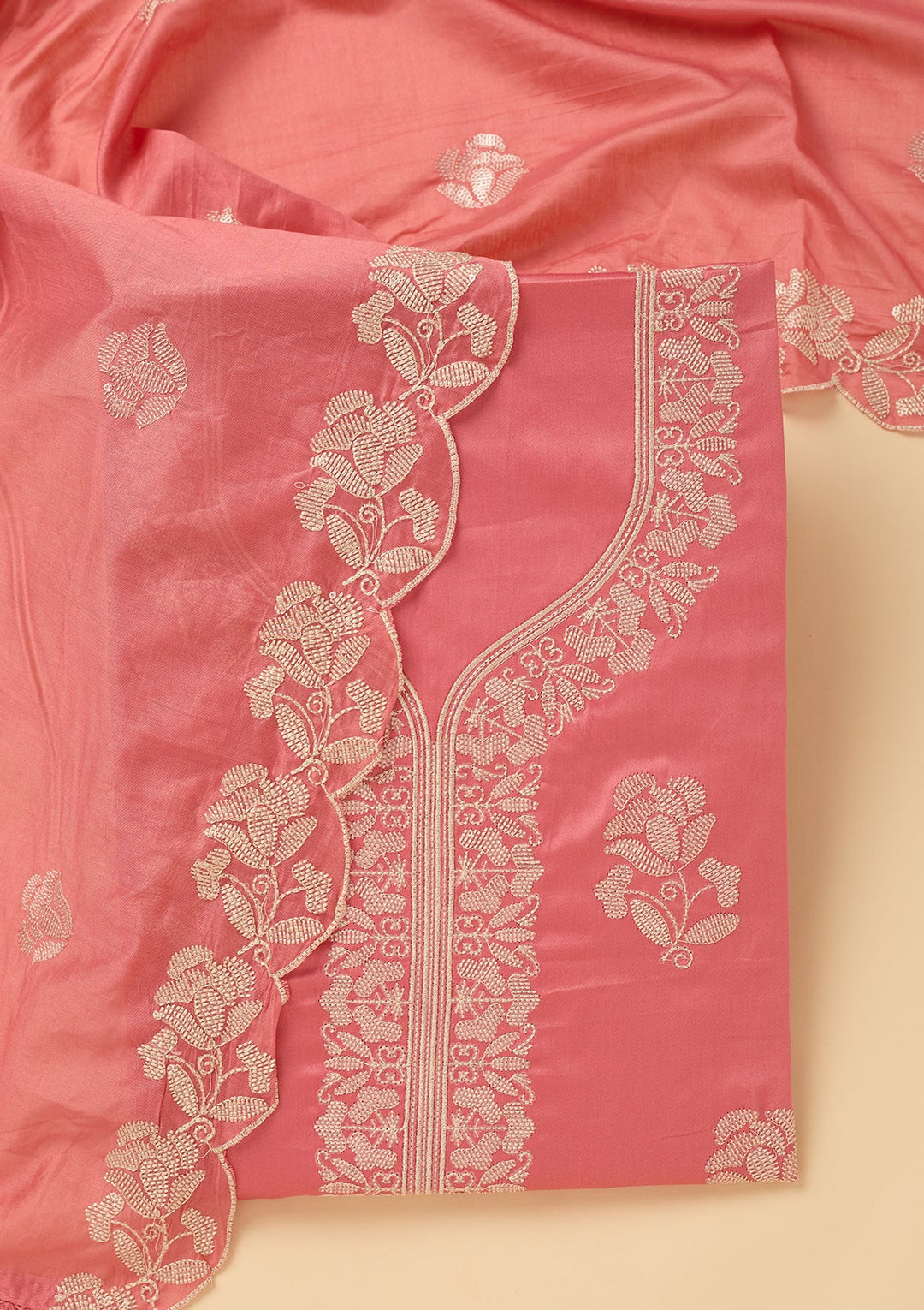 Gajari Pink Sequins Cotton Unstitched Salwar Suit