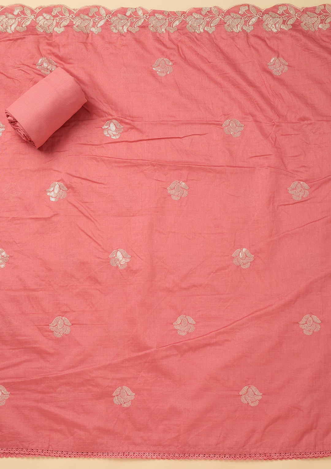 Gajari Pink Sequins Cotton Unstitched Salwar Suit