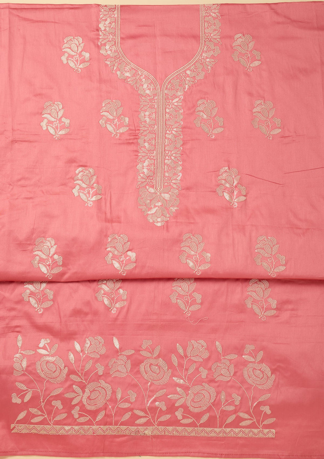 Gajari Pink Sequins Cotton Unstitched Salwar Suit