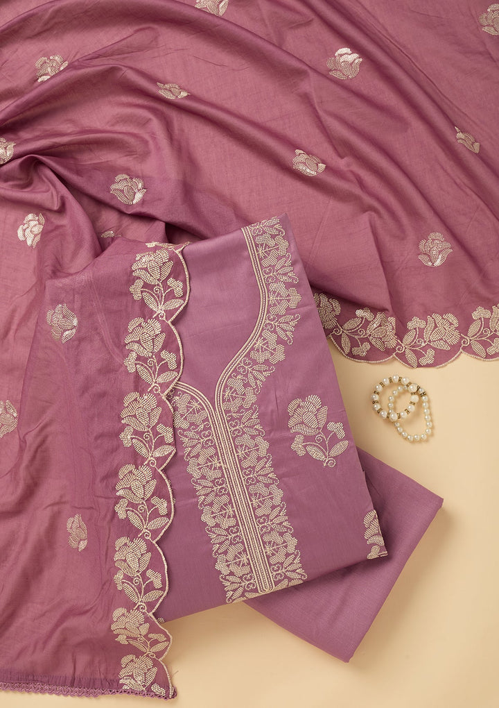 Lavender Sequins Cotton Unstitched Salwar Suit