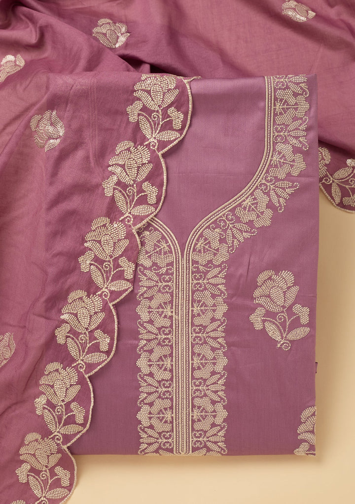 Lavender Sequins Cotton Unstitched Salwar Suit