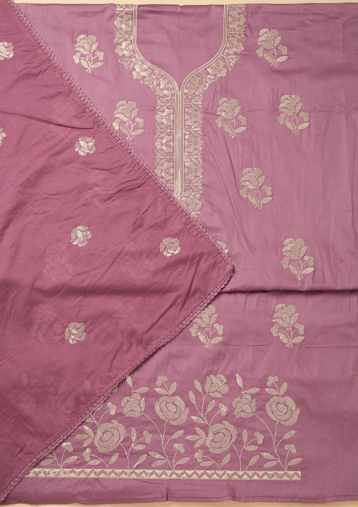 Lavender Sequins Cotton Unstitched Salwar Suit