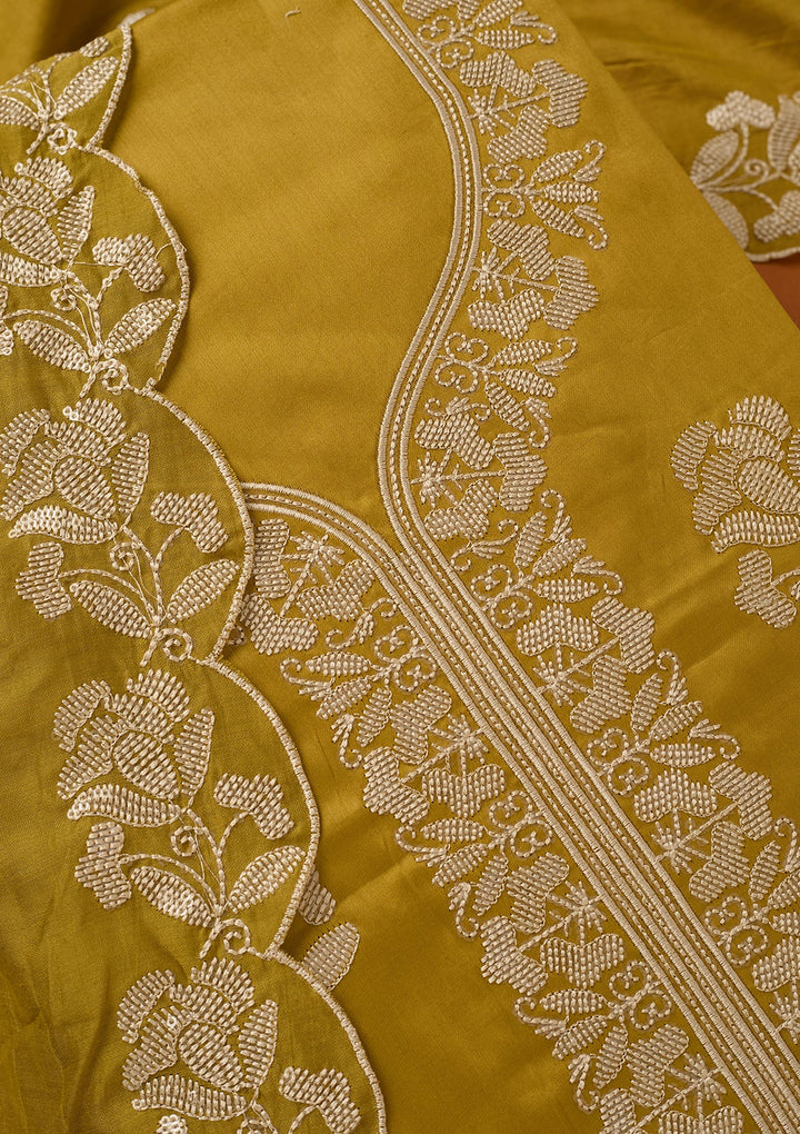 Mehendi Green Threadwork Cotton Unstitched Salwar Suit