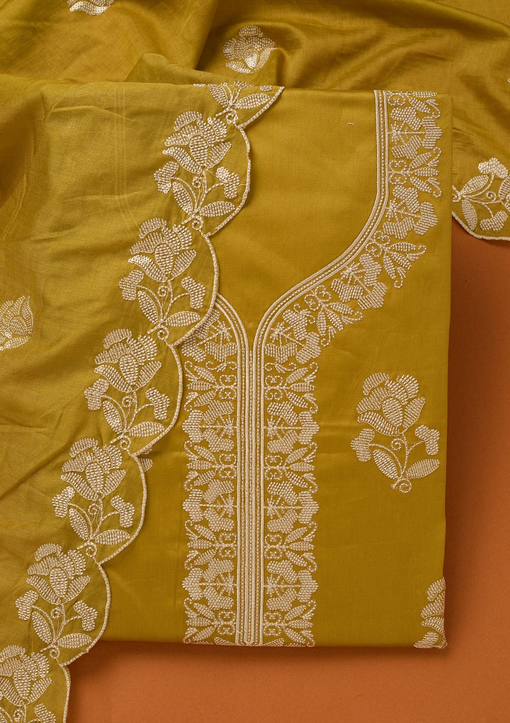 Mehendi Green Threadwork Cotton Unstitched Salwar Suit