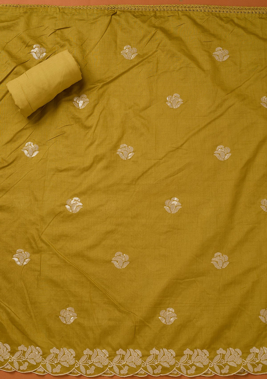 Mehendi Green Threadwork Cotton Unstitched Salwar Suit