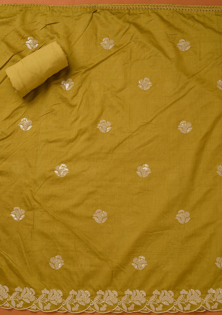 Mehendi Green Threadwork Cotton Unstitched Salwar Suit