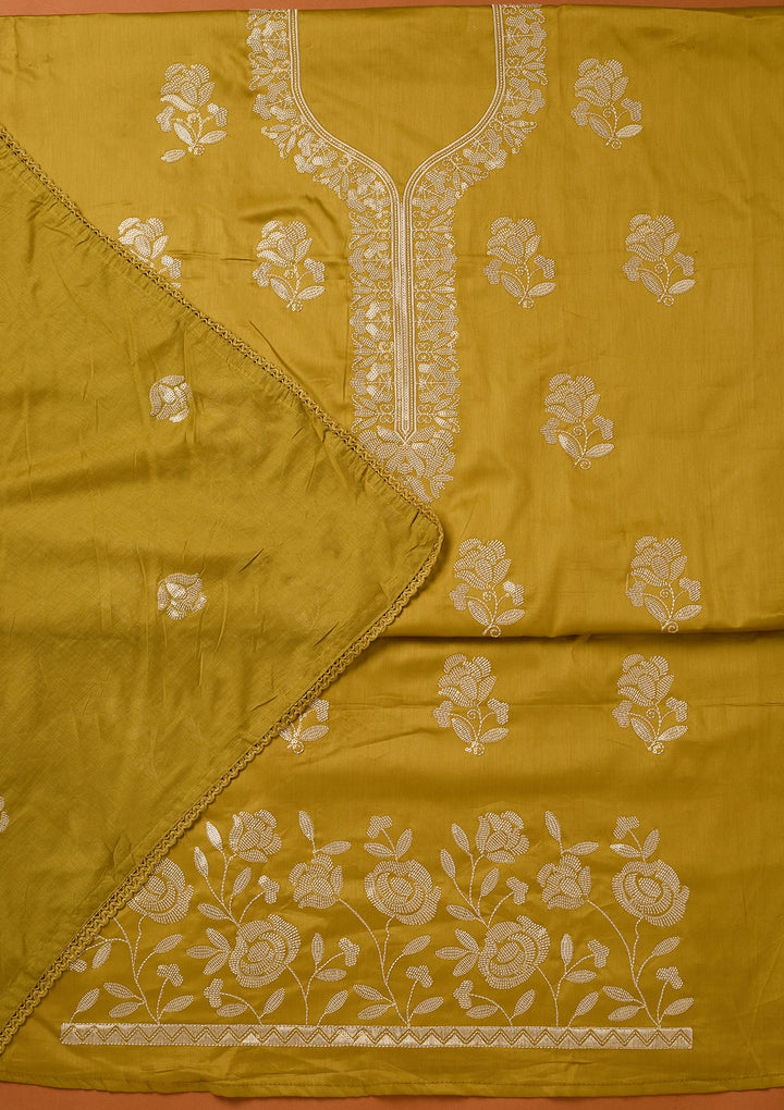 Mehendi Green Threadwork Cotton Unstitched Salwar Suit
