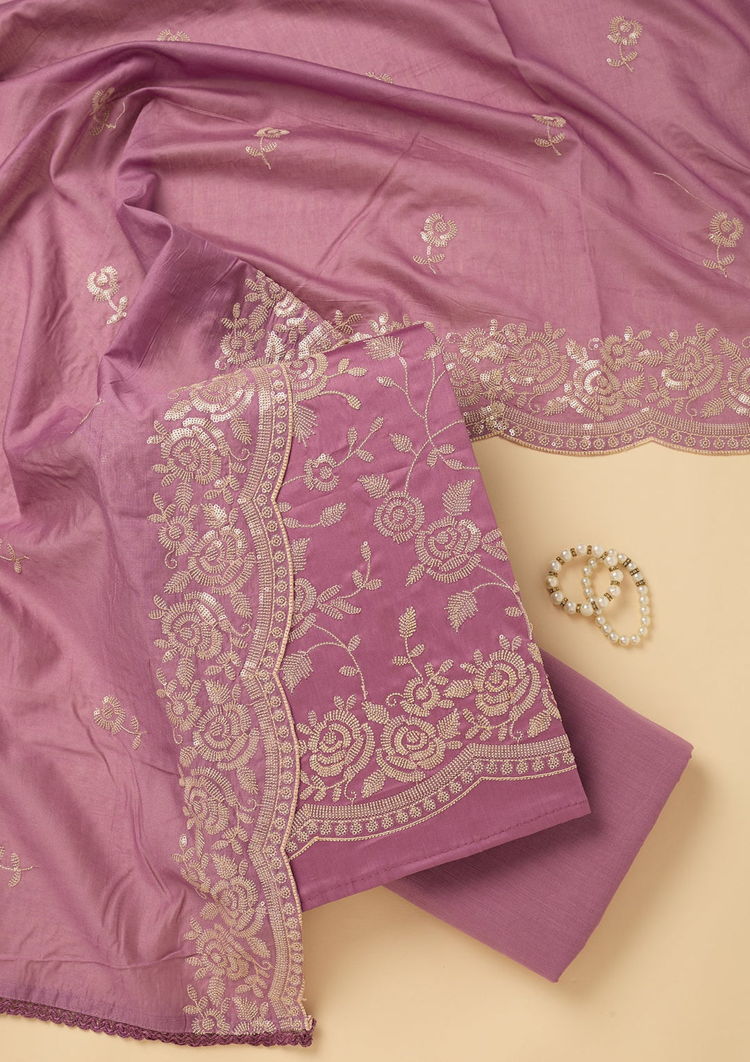 Lavender Sequins Cotton Unstitched Salwar Suit