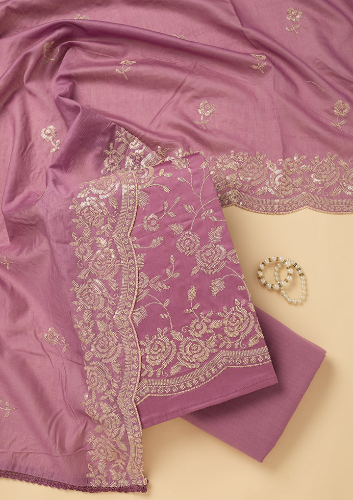 Lavender Sequins Cotton Unstitched Salwar Suit