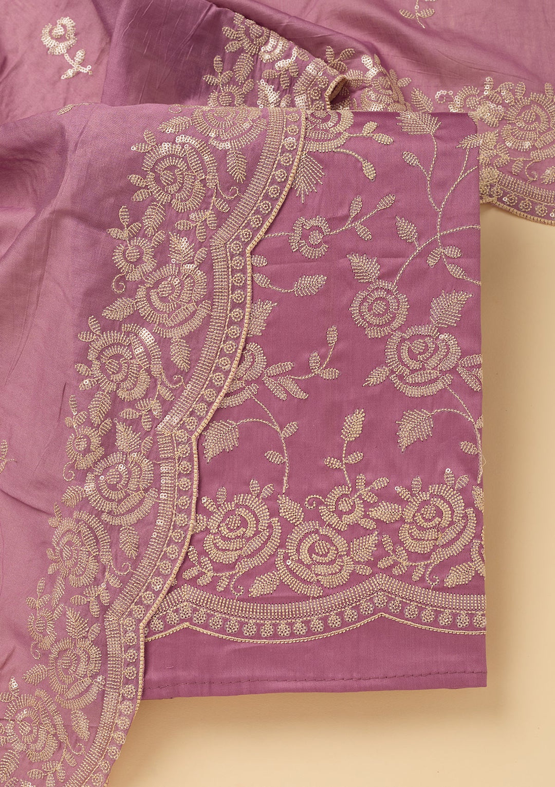 Lavender Sequins Cotton Unstitched Salwar Suit