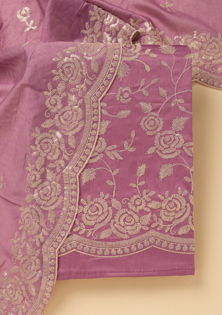 Lavender Sequins Cotton Unstitched Salwar Suit