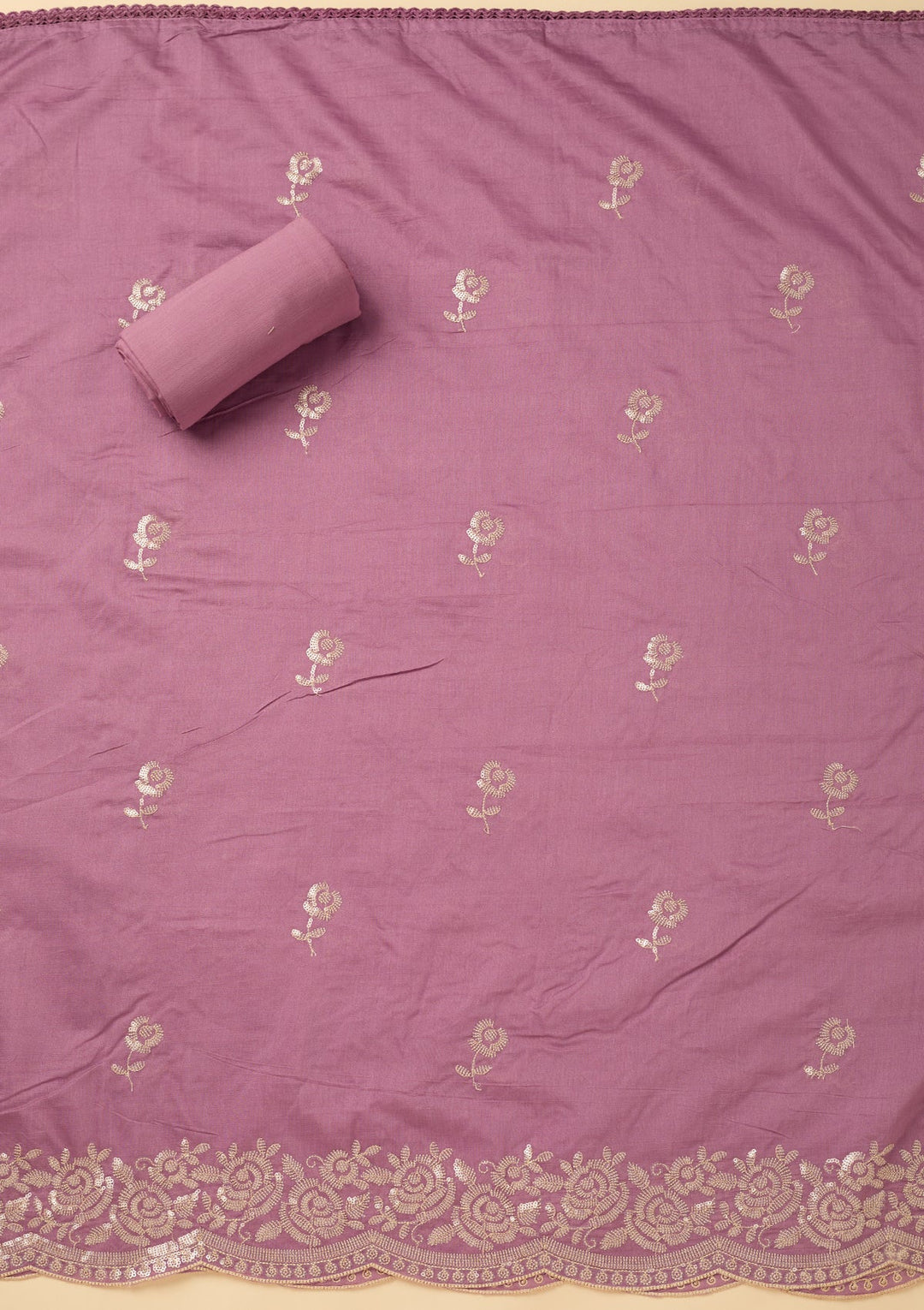 Lavender Sequins Cotton Unstitched Salwar Suit