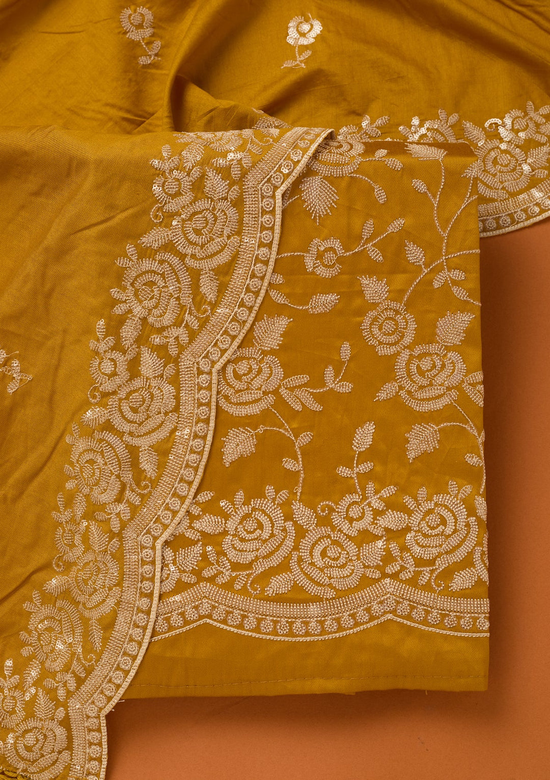 Mustard Yellow Sequins Cotton Unstitched Salwar Suit