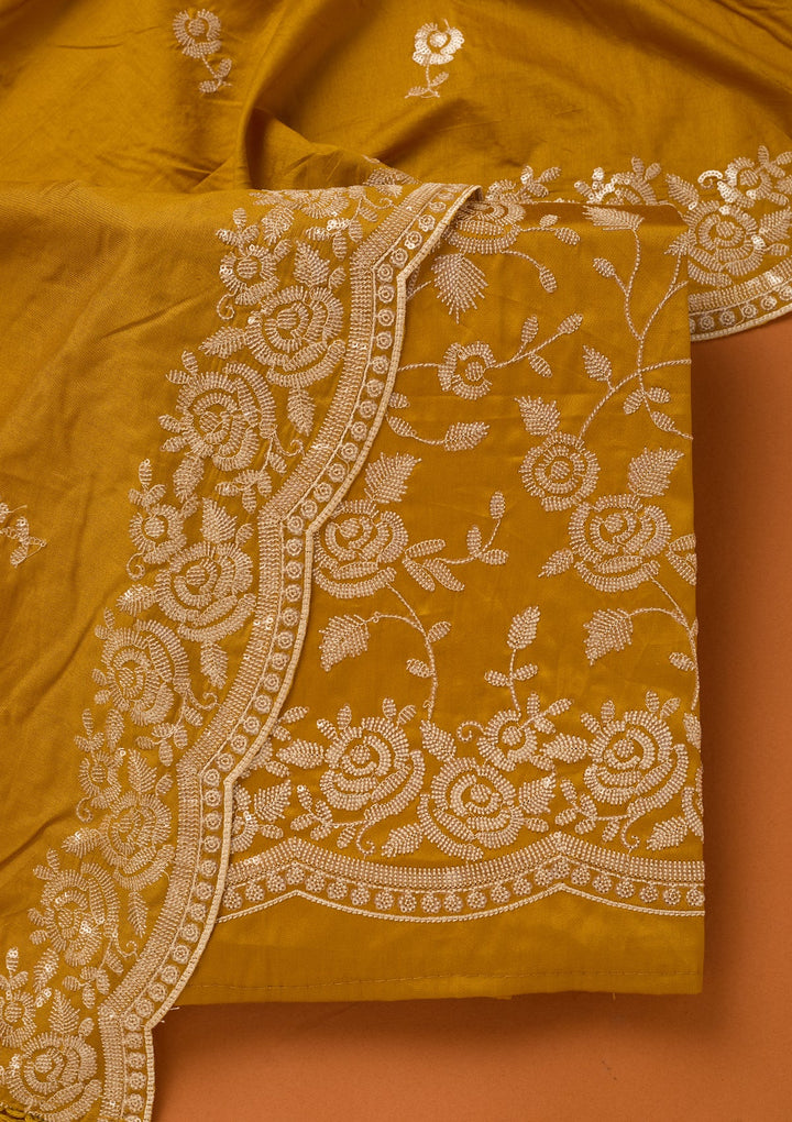 Mustard Yellow Sequins Cotton Unstitched Salwar Suit