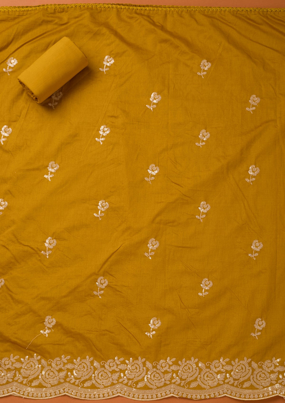 Mustard Yellow Sequins Cotton Unstitched Salwar Suit