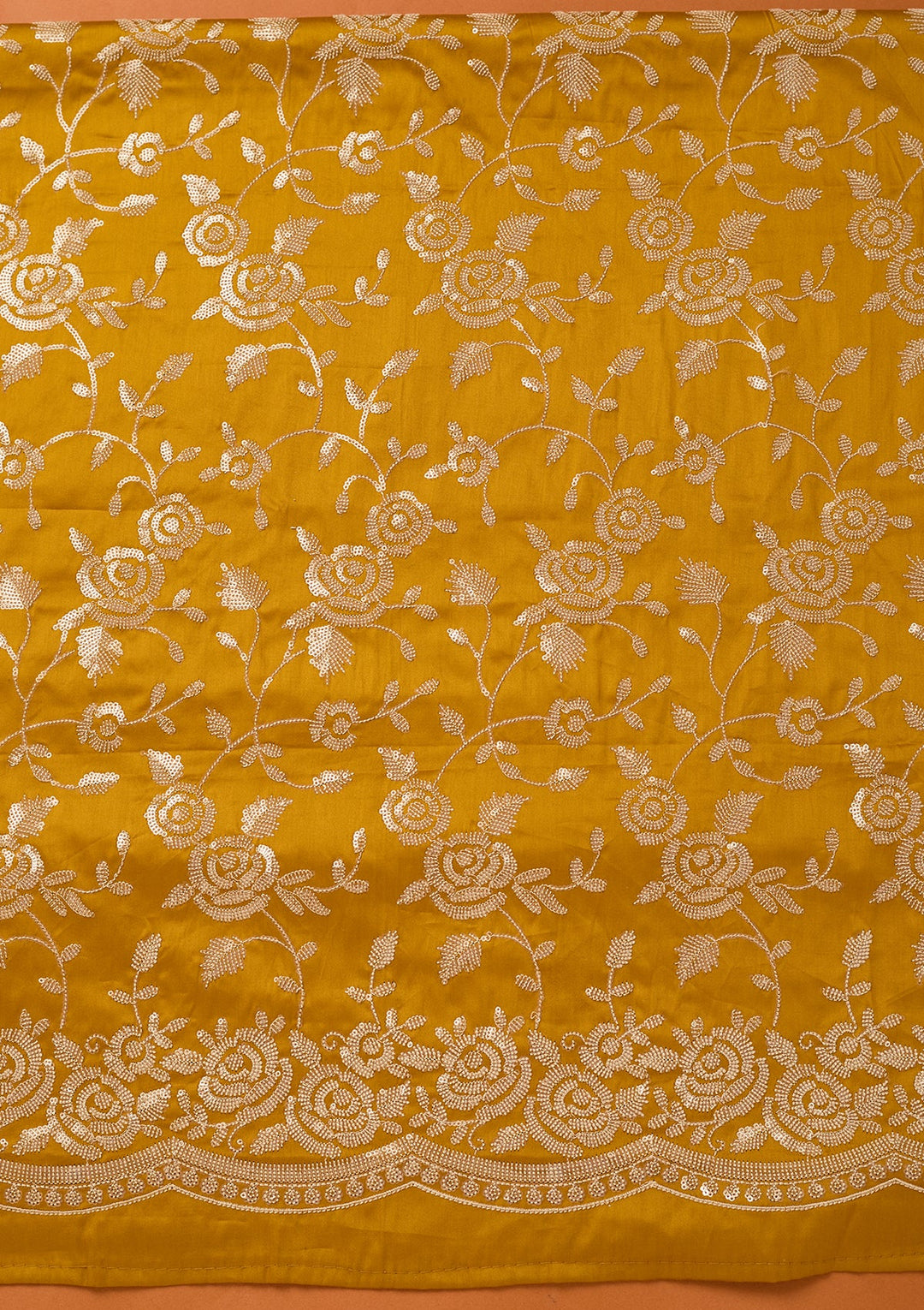 Mustard Yellow Sequins Cotton Unstitched Salwar Suit