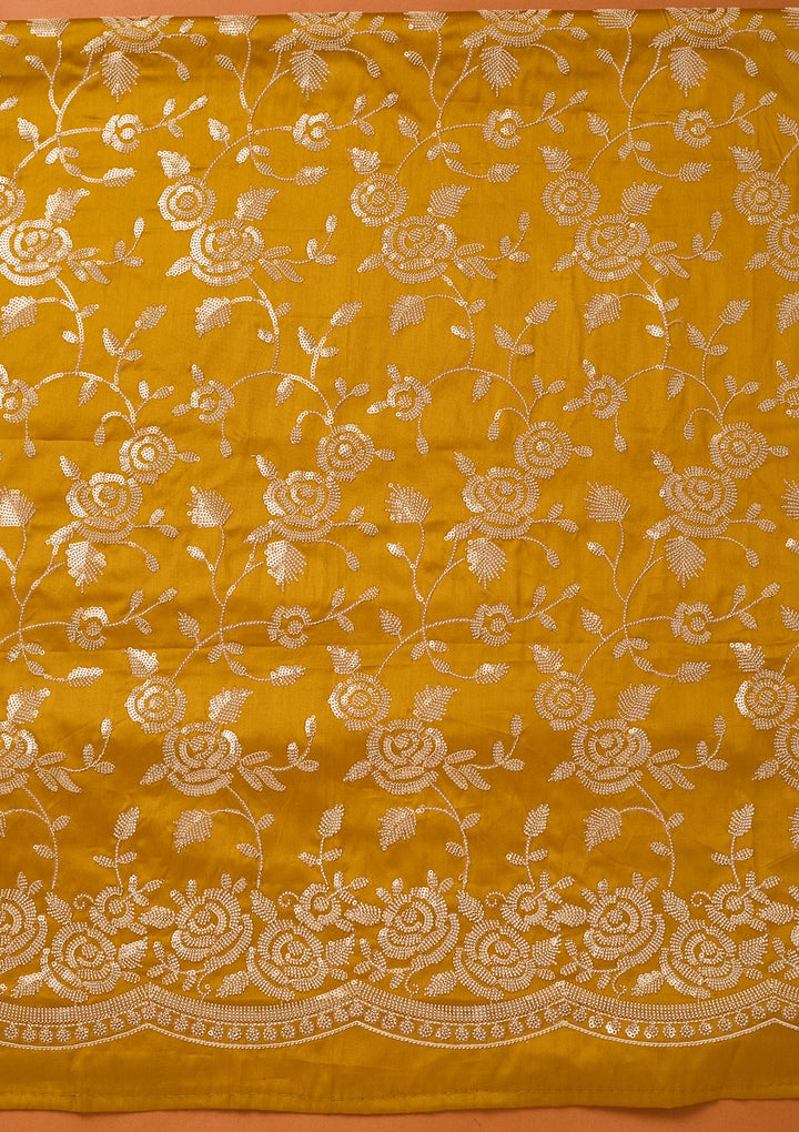 Mustard Yellow Sequins Cotton Unstitched Salwar Suit