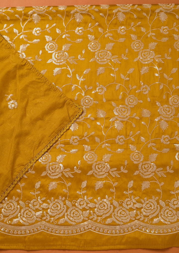 Mustard Yellow Sequins Cotton Unstitched Salwar Suit