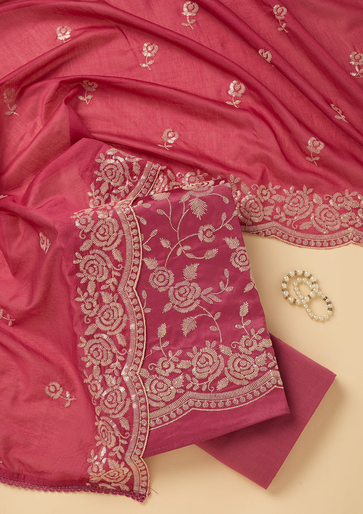 Onion Pink Sequins Cotton Unstitched Salwar Suit
