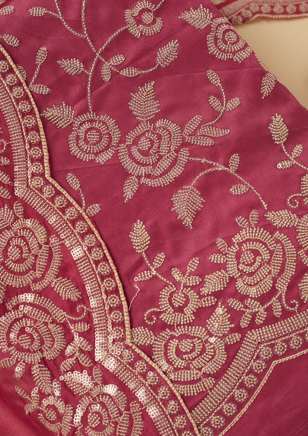 Onion Pink Sequins Cotton Unstitched Salwar Suit