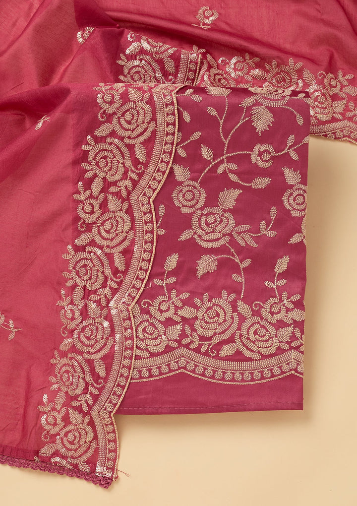 Onion Pink Sequins Cotton Unstitched Salwar Suit