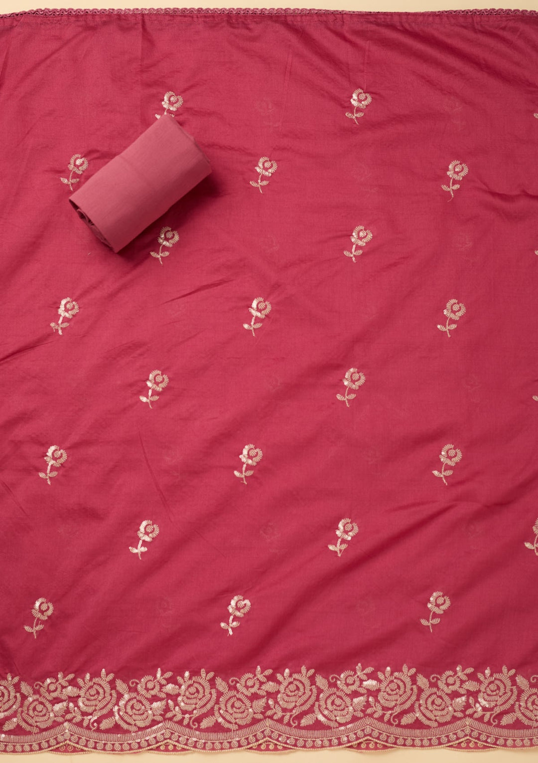 Onion Pink Sequins Cotton Unstitched Salwar Suit