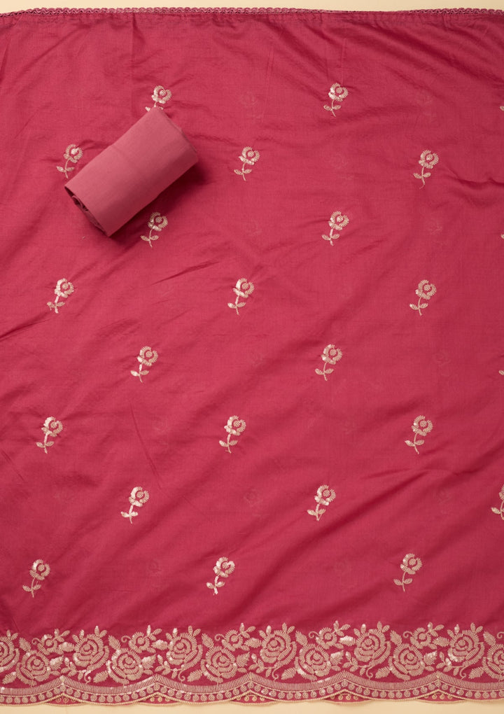 Onion Pink Sequins Cotton Unstitched Salwar Suit