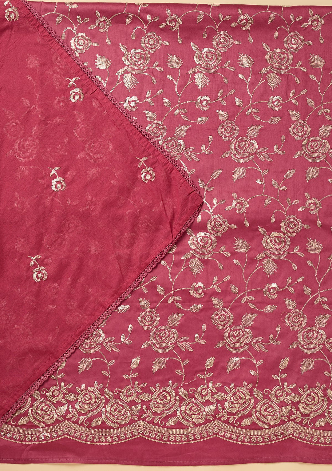 Onion Pink Sequins Cotton Unstitched Salwar Suit