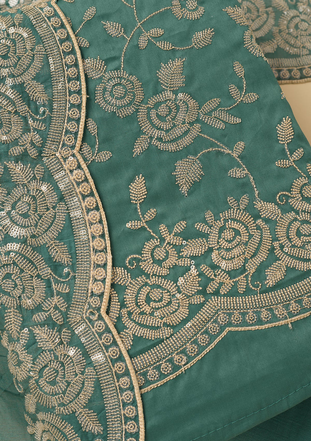 Sea Green Sequins Cotton Unstitched Salwar Suit